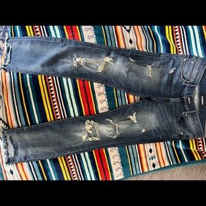 Express distressed raw hem blue jeans, straight leg 8L